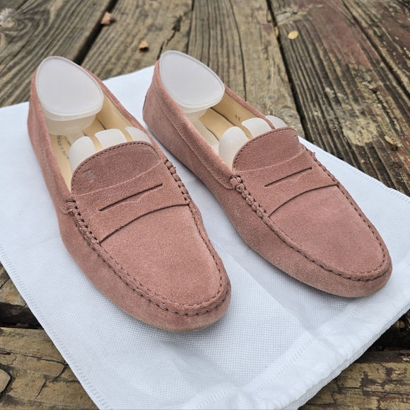 Tod's Womens Gommino Pink Suede Loafers 42EU